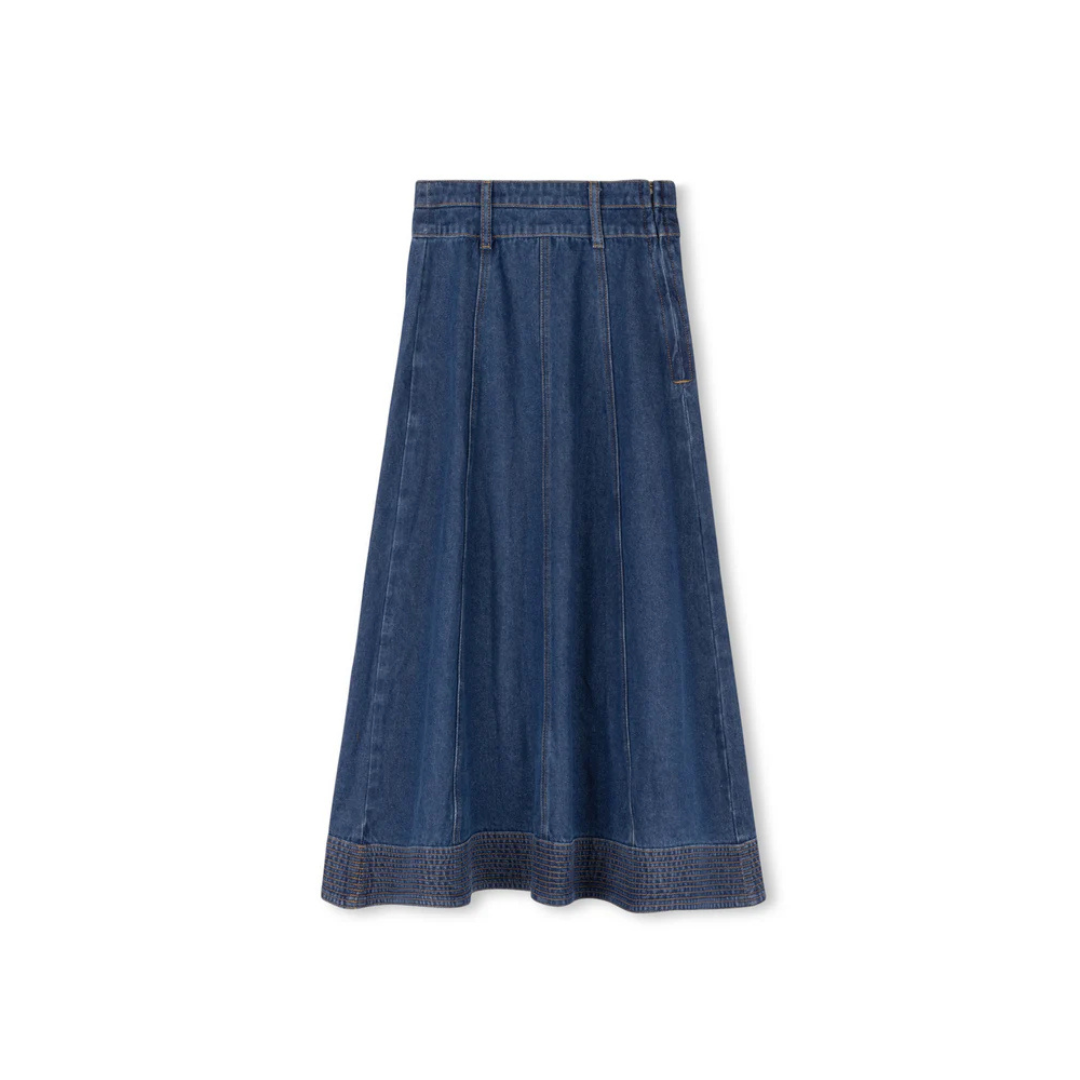 Cabana Denim Paneled Stitch Maxi Skirt - C-18944