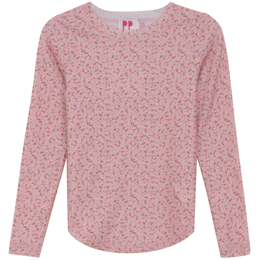 Pinky Promise Girls Floral Printed Rib T Shirt With Unfinished Edge - SB5CY2548