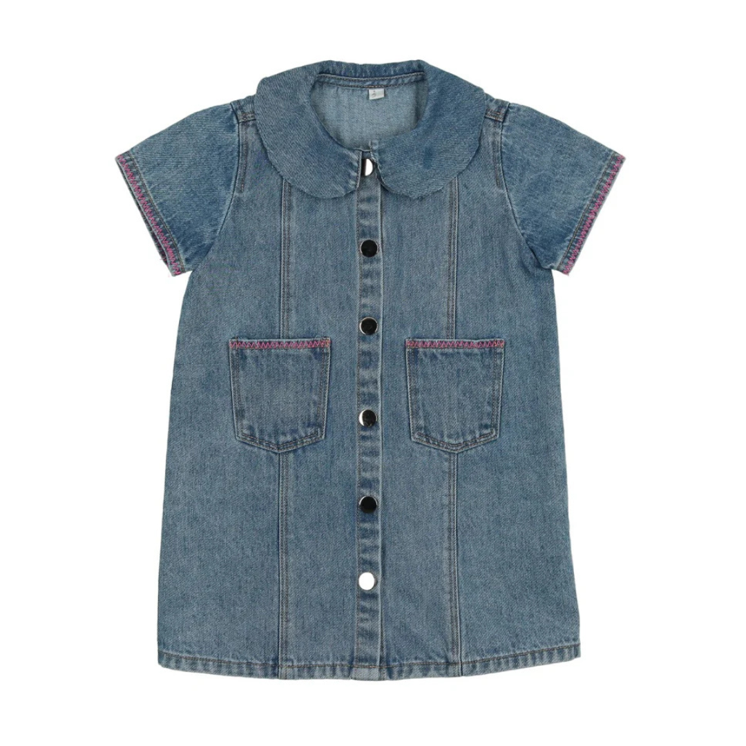 Bonjoy Denim Stitch Short Sleeve Dress - BTS25010SD