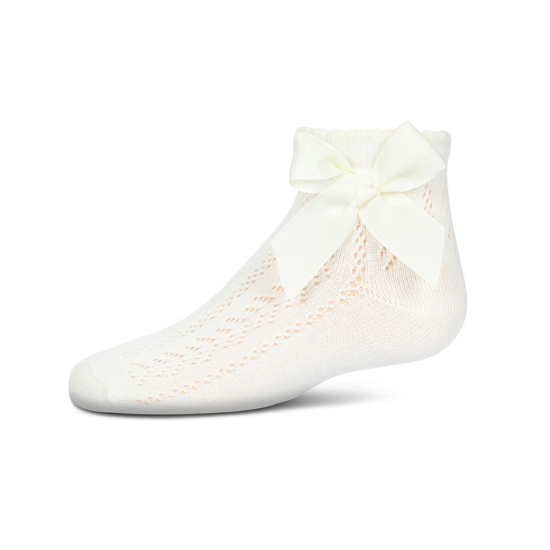 Memoi Girls Knit Openwork Bow Anklet Socks - Mkf-1005