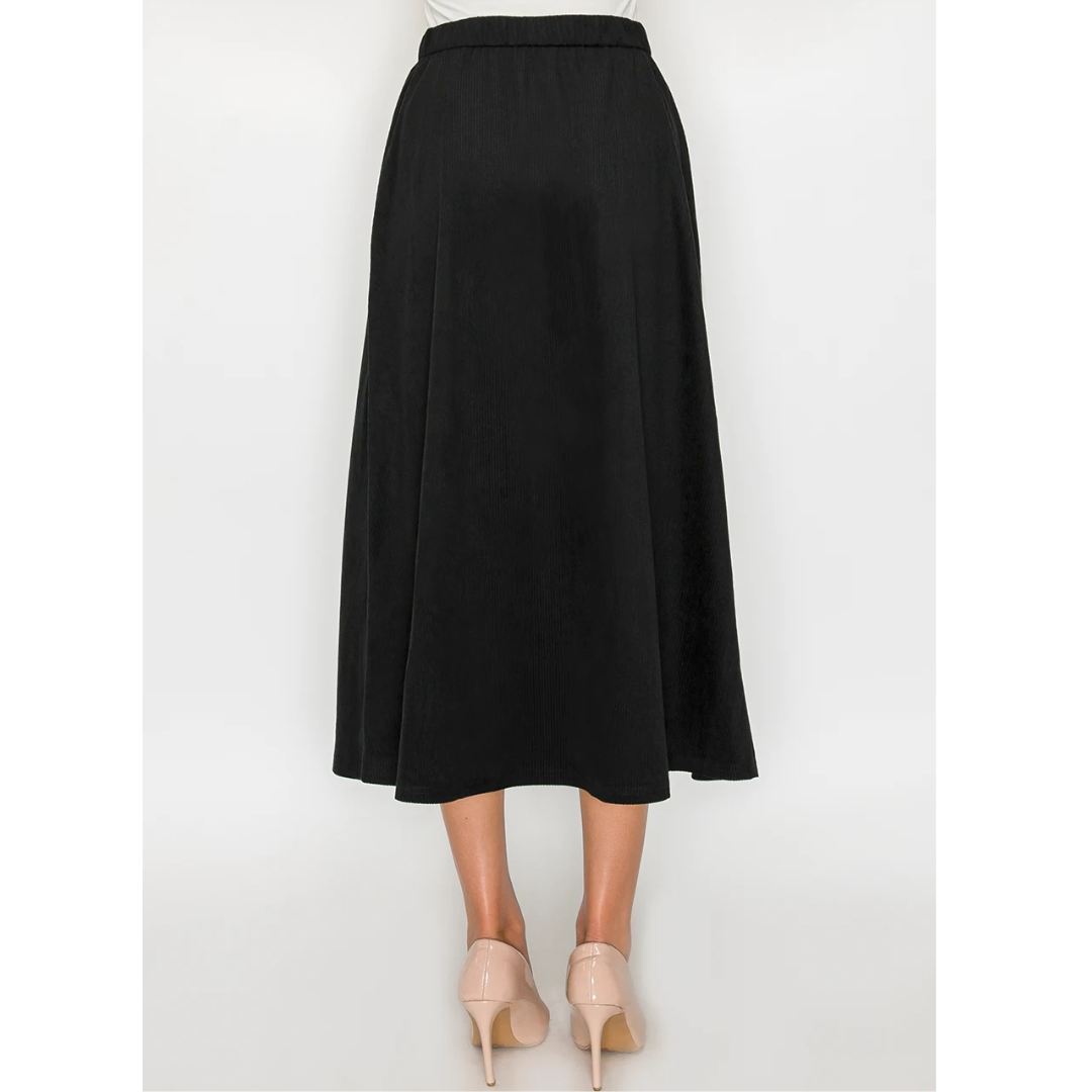 Yal Corduroy Aline Button Skirt - SK4674