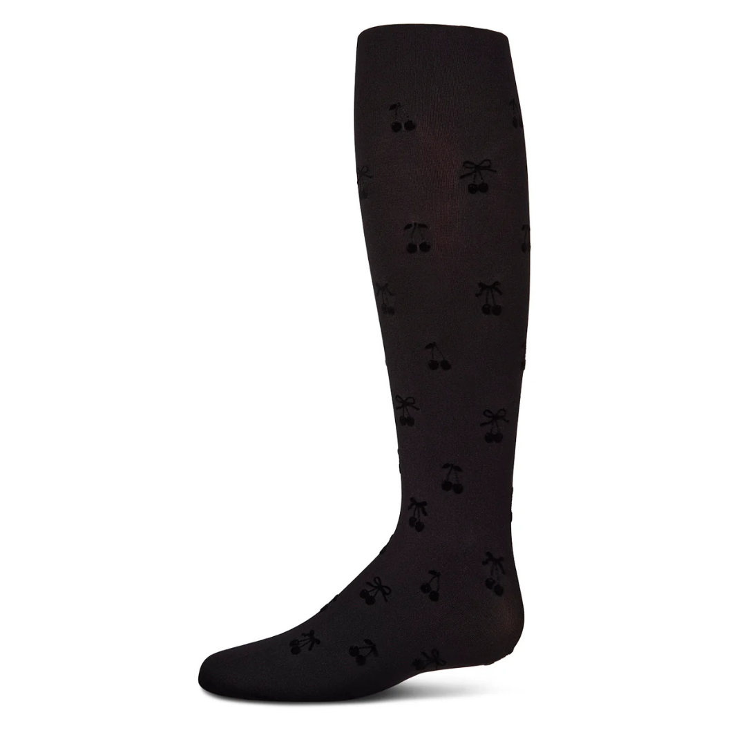 Memoi Cherry Flocked Opaque Tights - MKF-4089