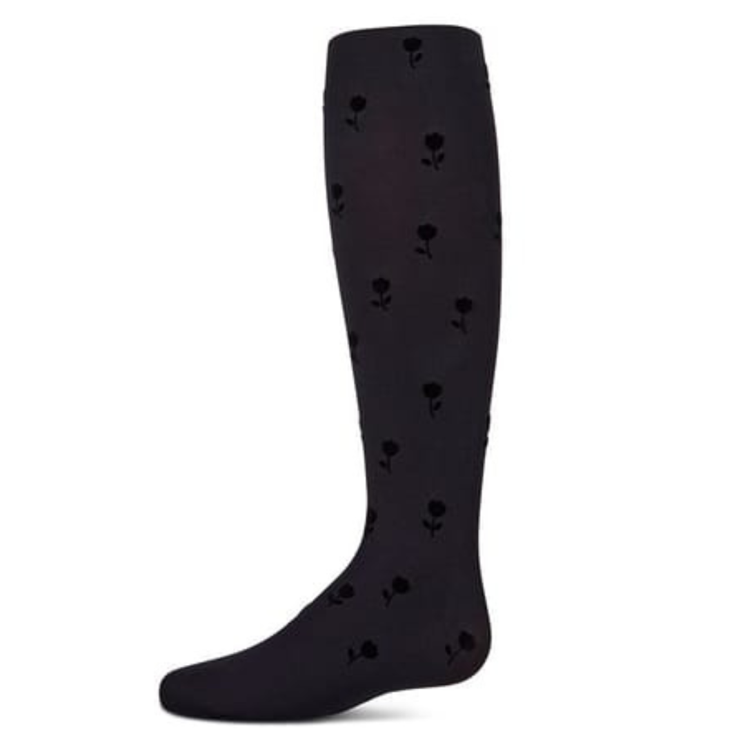 Memoi Rose Flocked Opaque Tights - MKF-4085