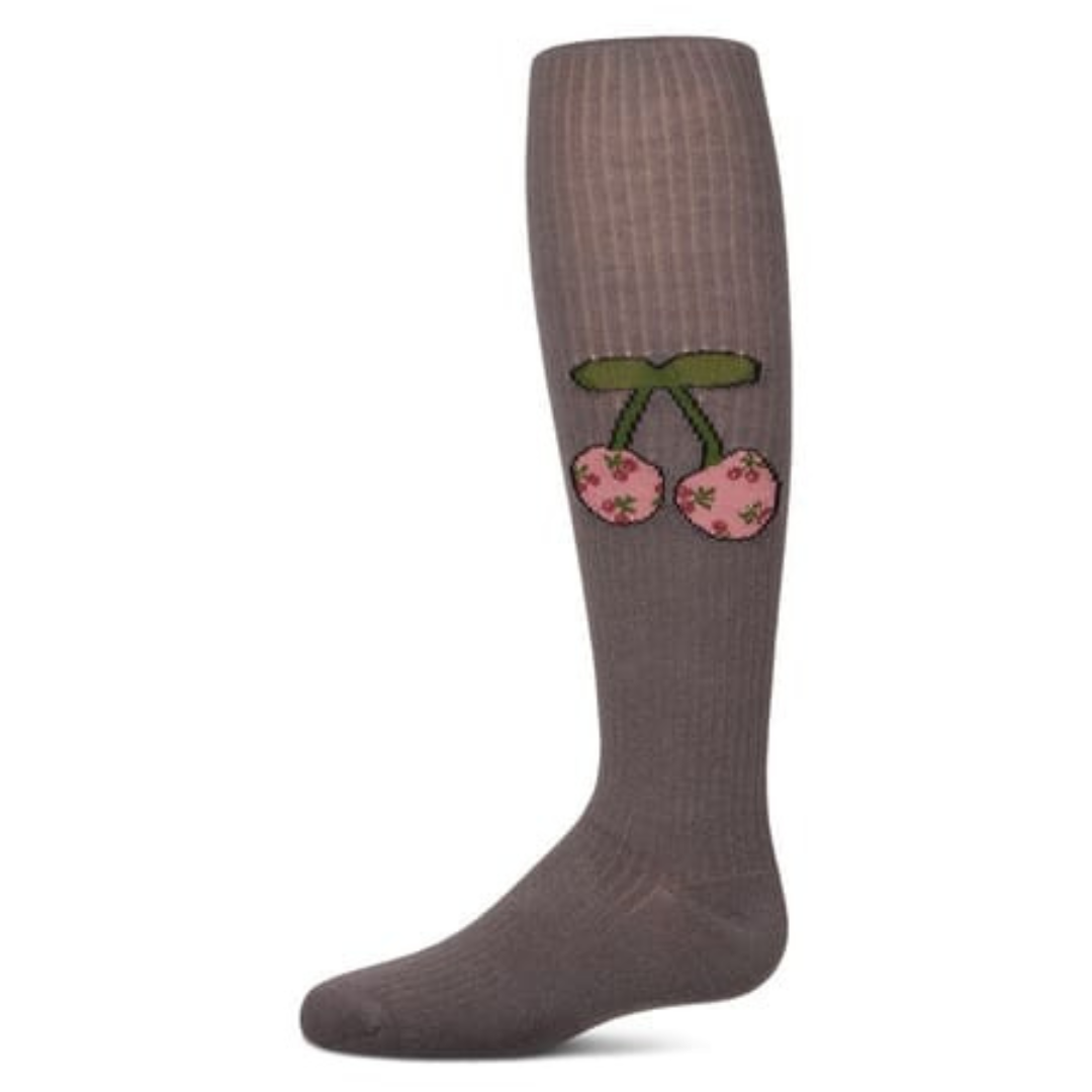 Memoi Ribbed Cherry Cotton Tights - MKF-4075