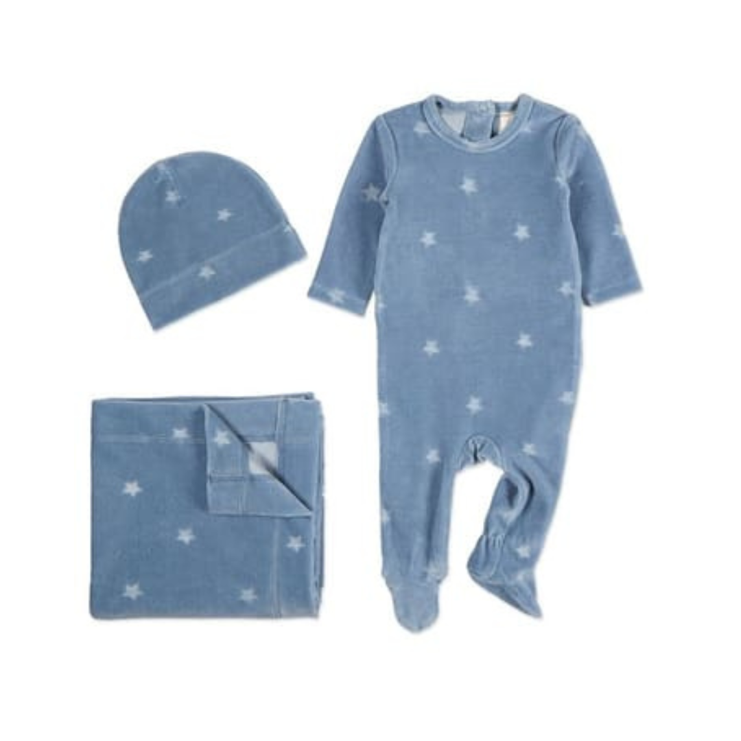 MiniMoi Velvet Star 3 Pc Footie Set - INA09616