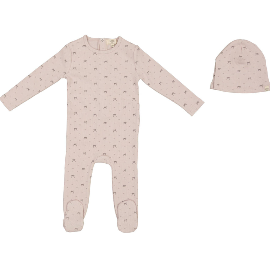 Lux Baby Cotton Spandex Rib Bear Bow Print Layette - SB6CY2857