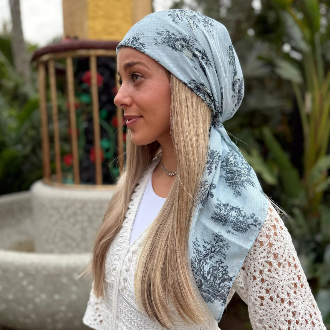 The Scarf Bar Blue Chateau Toile Headscarf - TSB-01-SS26