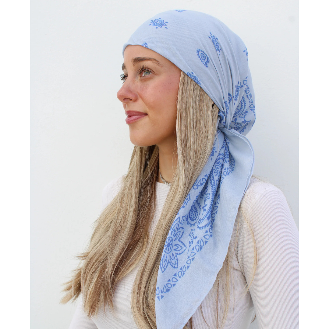 The Scarf Bar Paisley Sky Blue Headscarf - TSB-21-SS26 | Hosiery Plus