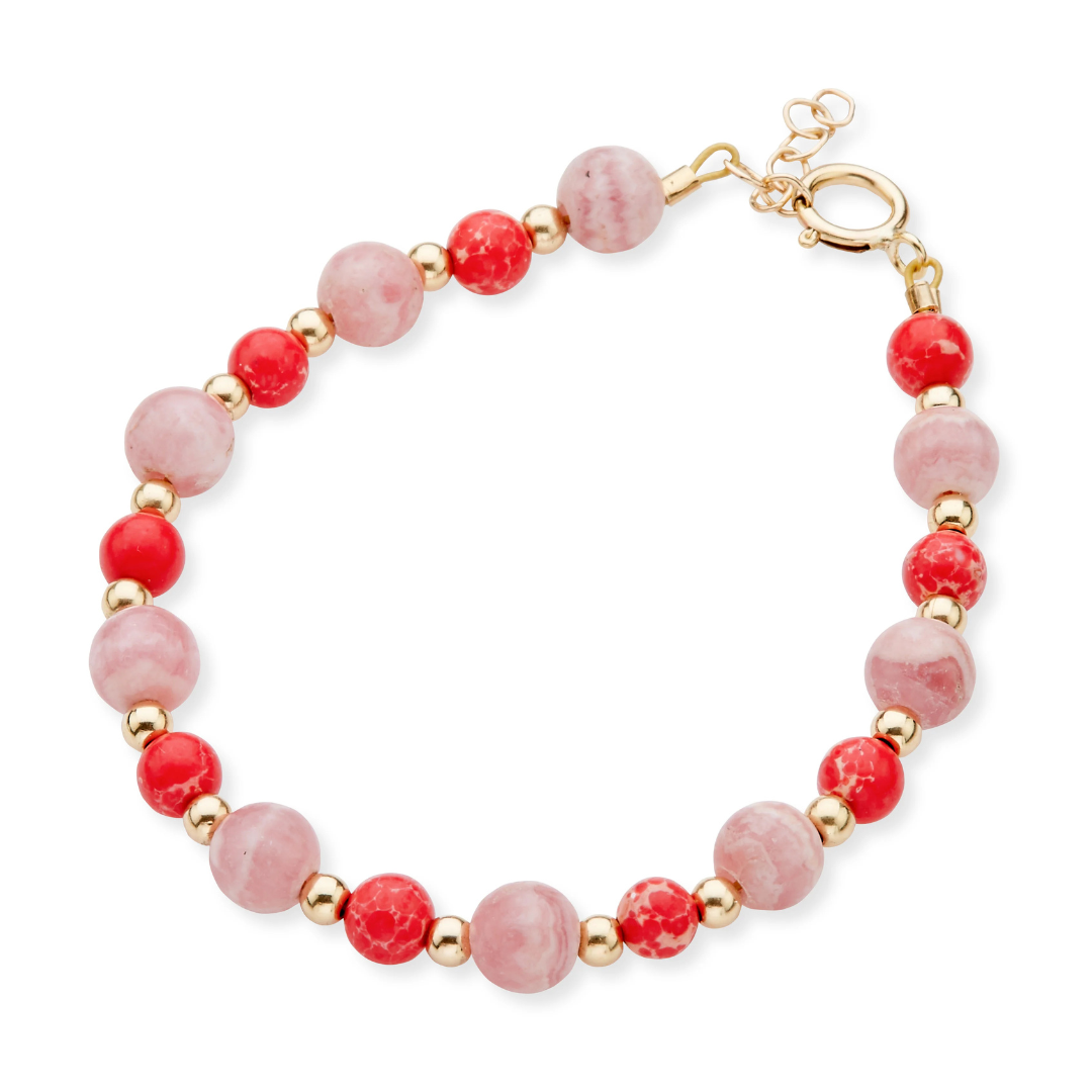 Crystal Dream Baby Pink Marbleized Beads With Marbleized Beads With Gold Filled Beads Bracelet - B2505