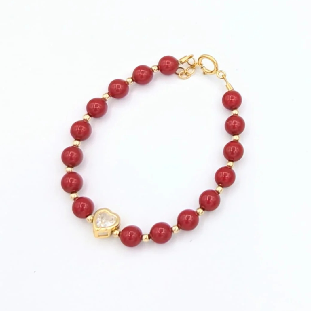 Crystal Dream Baby Gold Filled Beads With Cz Center Heart Bracelet - B2605