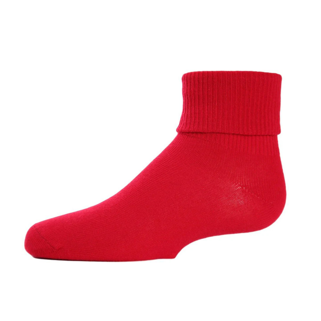 Memoi Kids Triple Roll Cotton Blend Ankle Socks Red Bud - Mk-5058