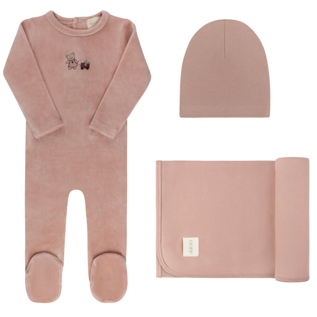 Aurora Embroidered Bear Take Me Home Footie Set - AAW26-0097-GBG