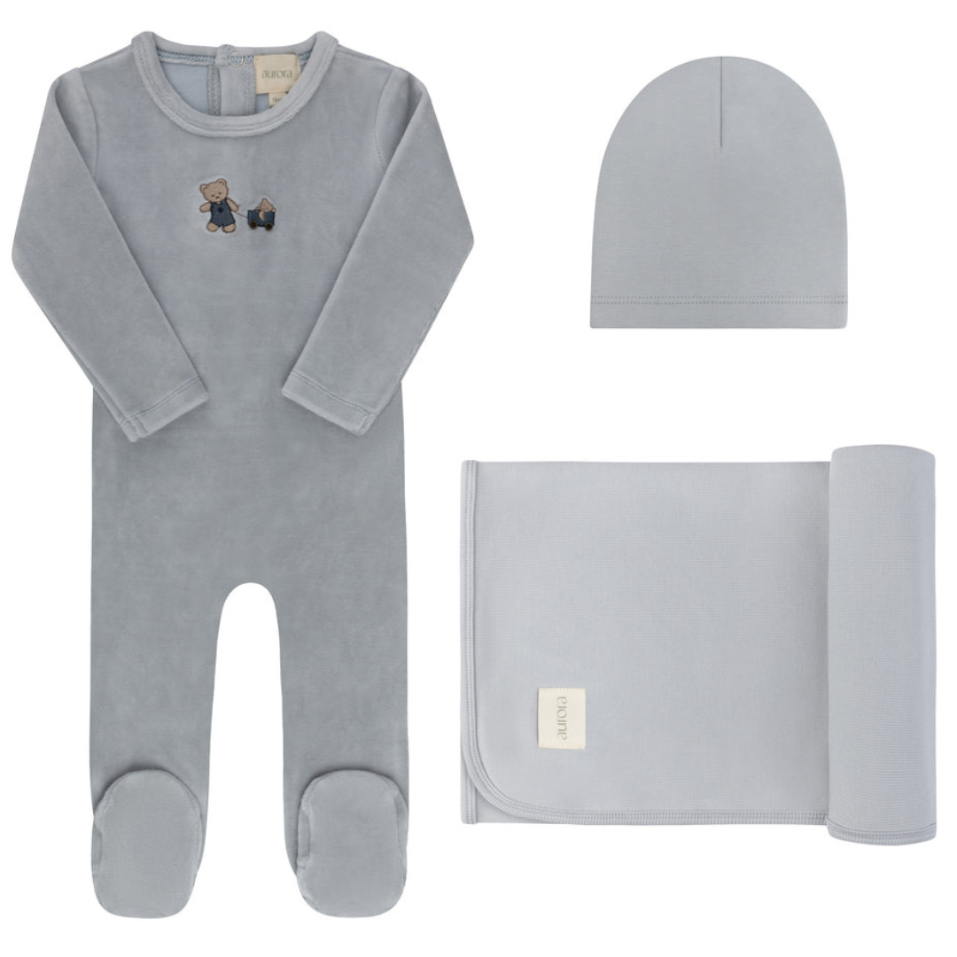 Aurora Embroidered Bear Take Me Home Footie Set - AAW26-0099-GBG