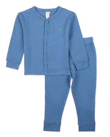 MiniMoi Solid Rib Button Down 2 Pc Pajama Set - IBJ09665