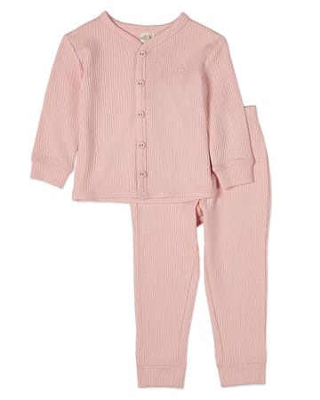 MiniMoi Solid Rib Button Down 2 Pc Pajama Set - IBJ09665