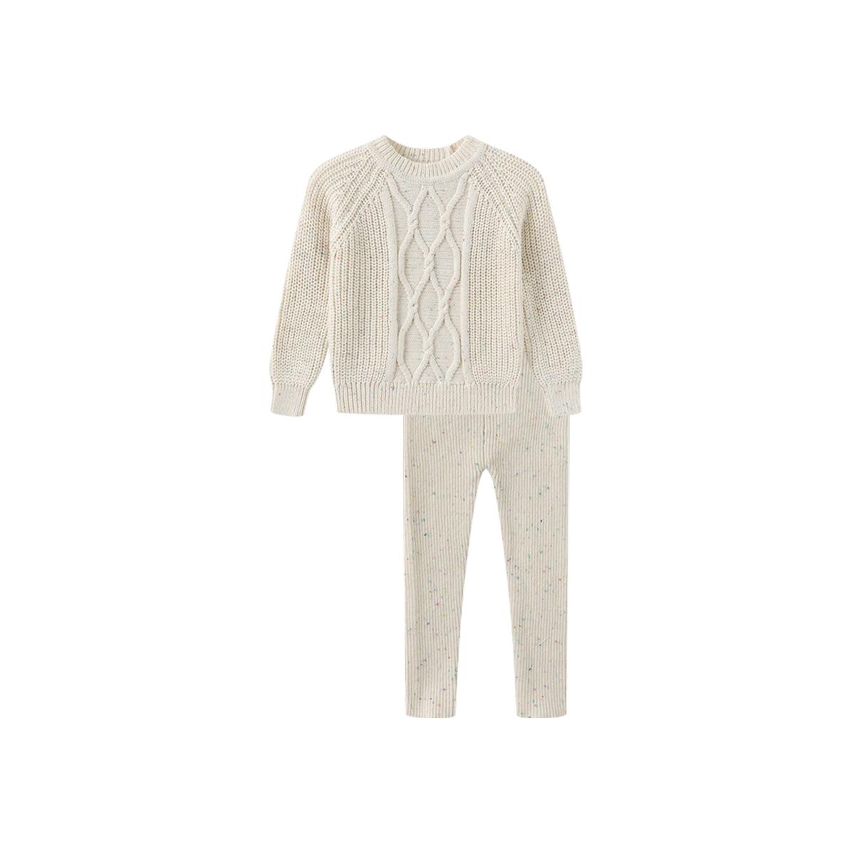 One Child Marled Knit Cable Pattern Sweater Set - C-29671