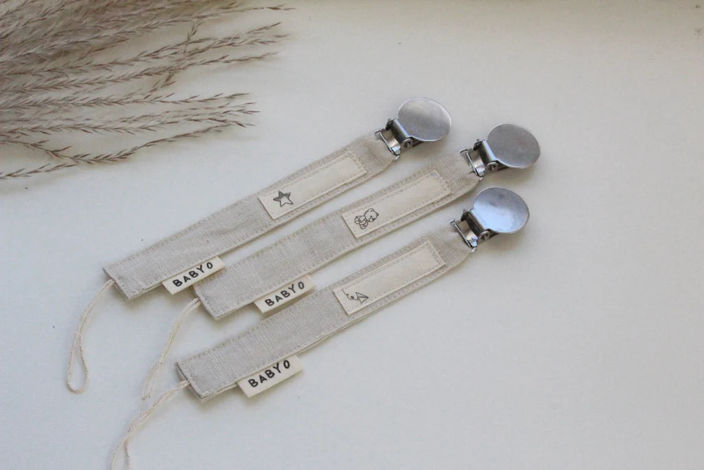 Babyo Assorted Tan Linen Label Pacifier Clips - Bab-02-AW26