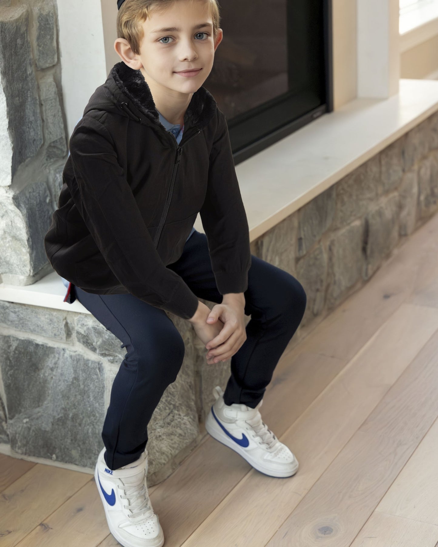 Boys Zip-Up Rayon Blend Hoodie with Cozy Faux Fur Lining
