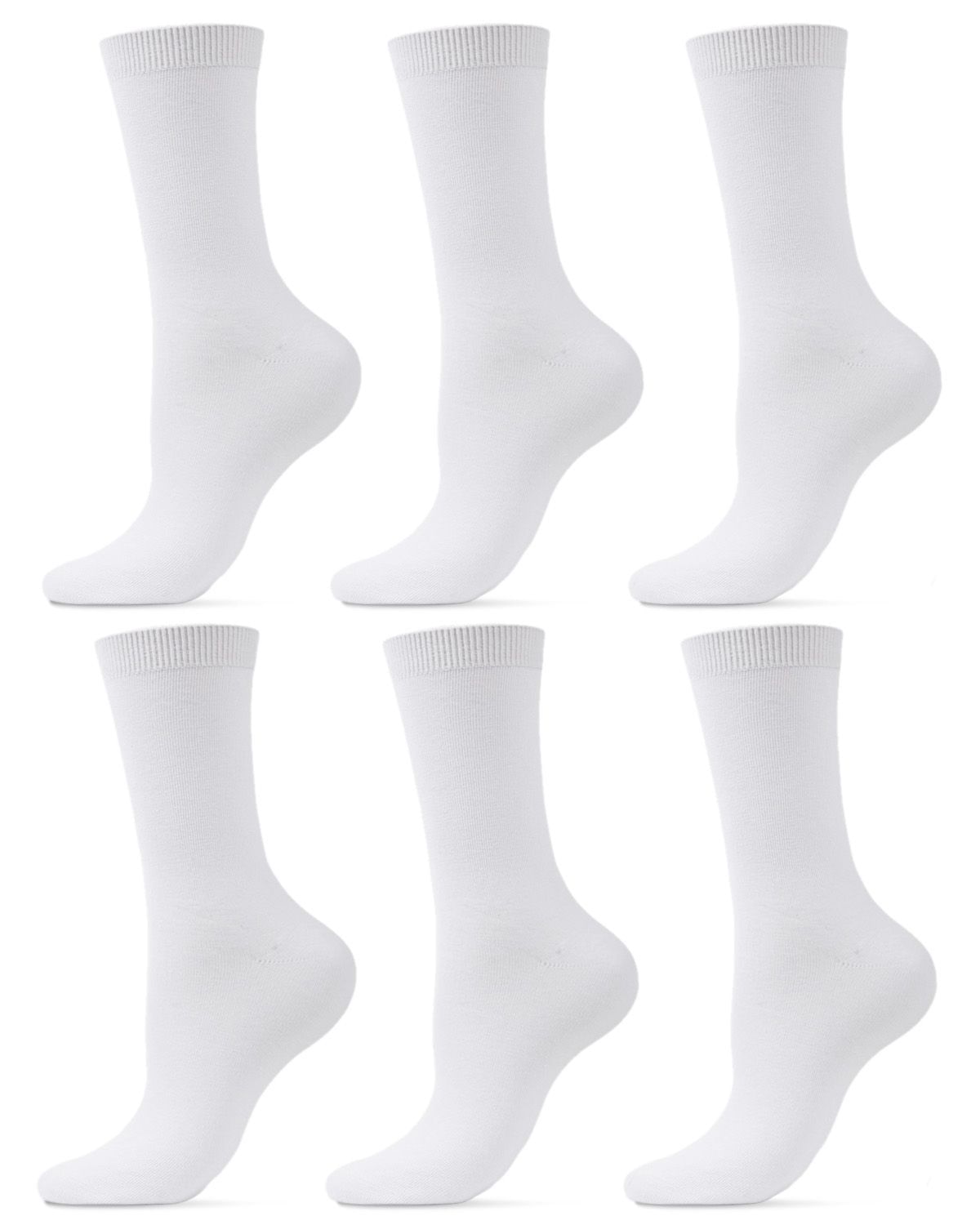 Memoi Womens 6-Pack Flat Knit Athletic Sports Crew Socks - Mjb-651
