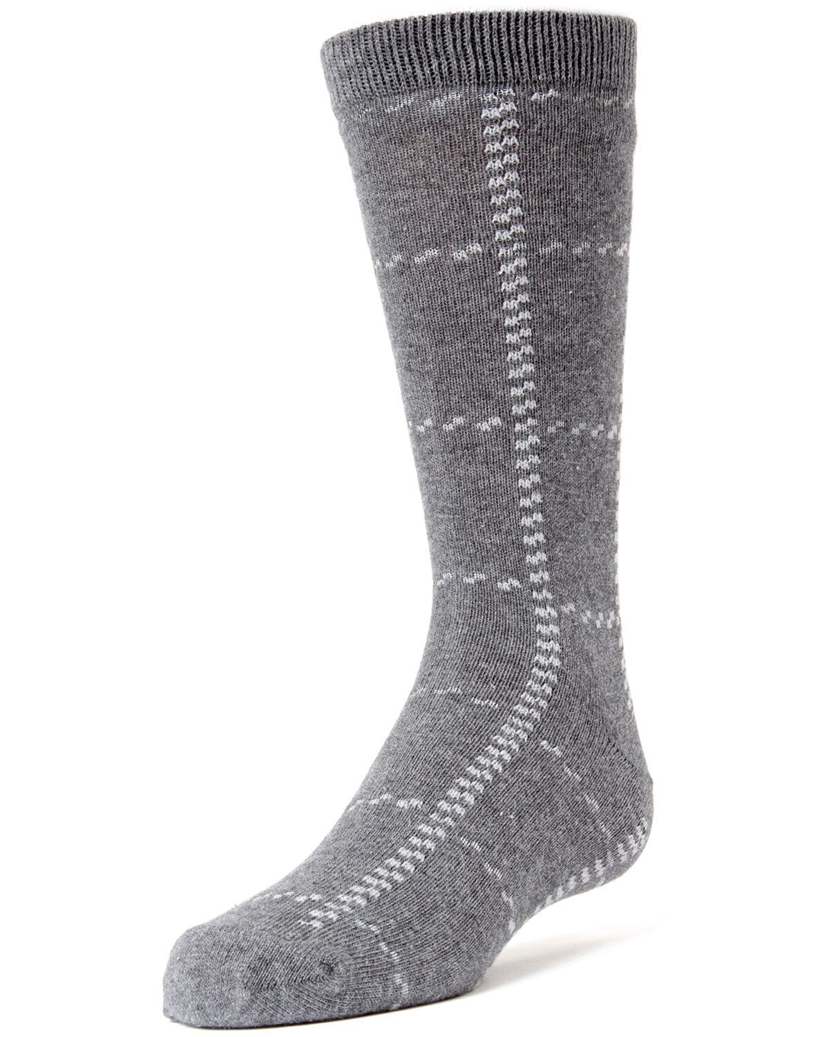 Memoi Windowpane Plaid Boys Cotton Blend Dress Socks - Mk-127
