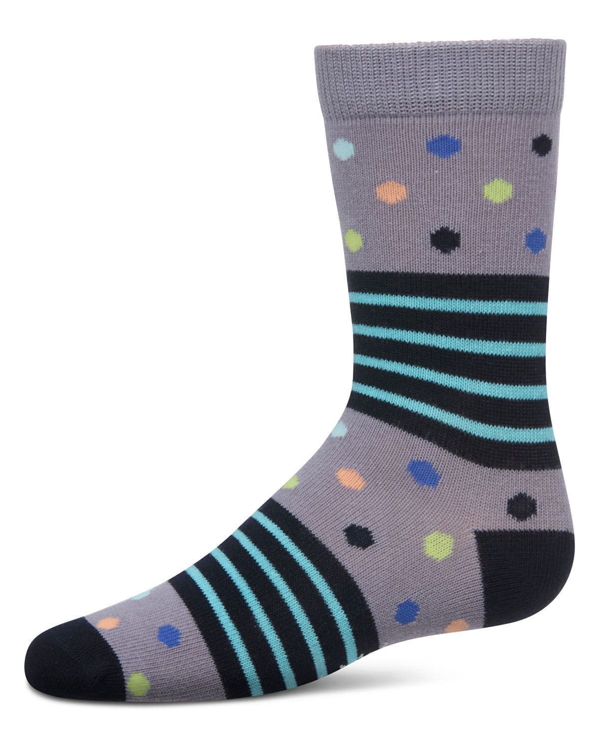Memoi Stripe Dot Combo Boys Cotton Blend Crew Sock - Mk-153