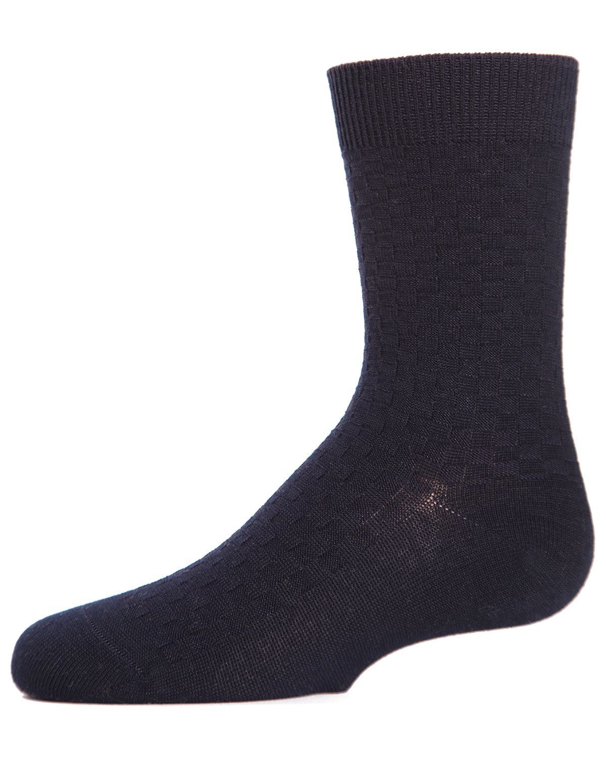 Memoi Boys Basket Weave Mercerized Cotton Crew Socks - Mk-174