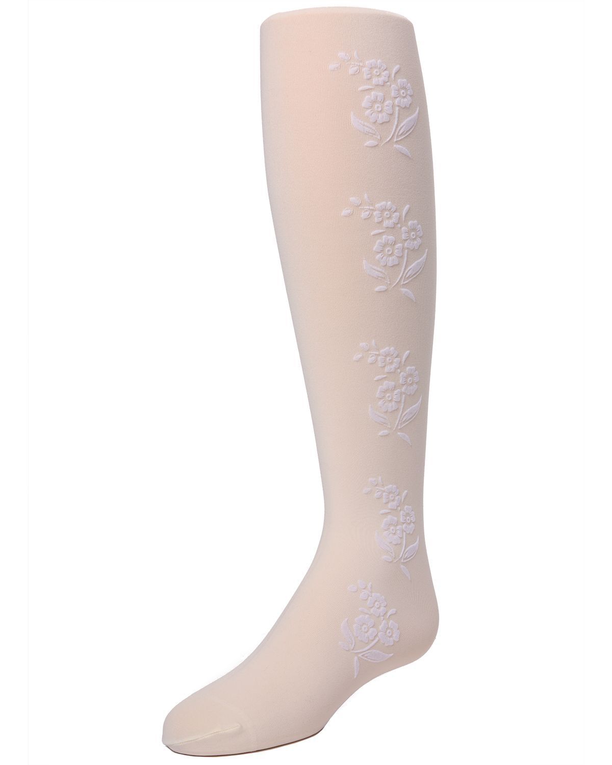 Memoi Girls Flocked Floral Opaque Tights - Mk-745
