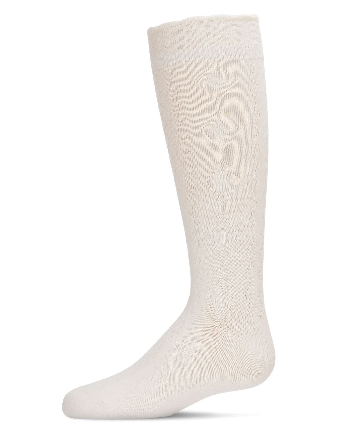 Memoi Diamond Zag Knee High Sock with Scalloped Cuff - Mkf-2001