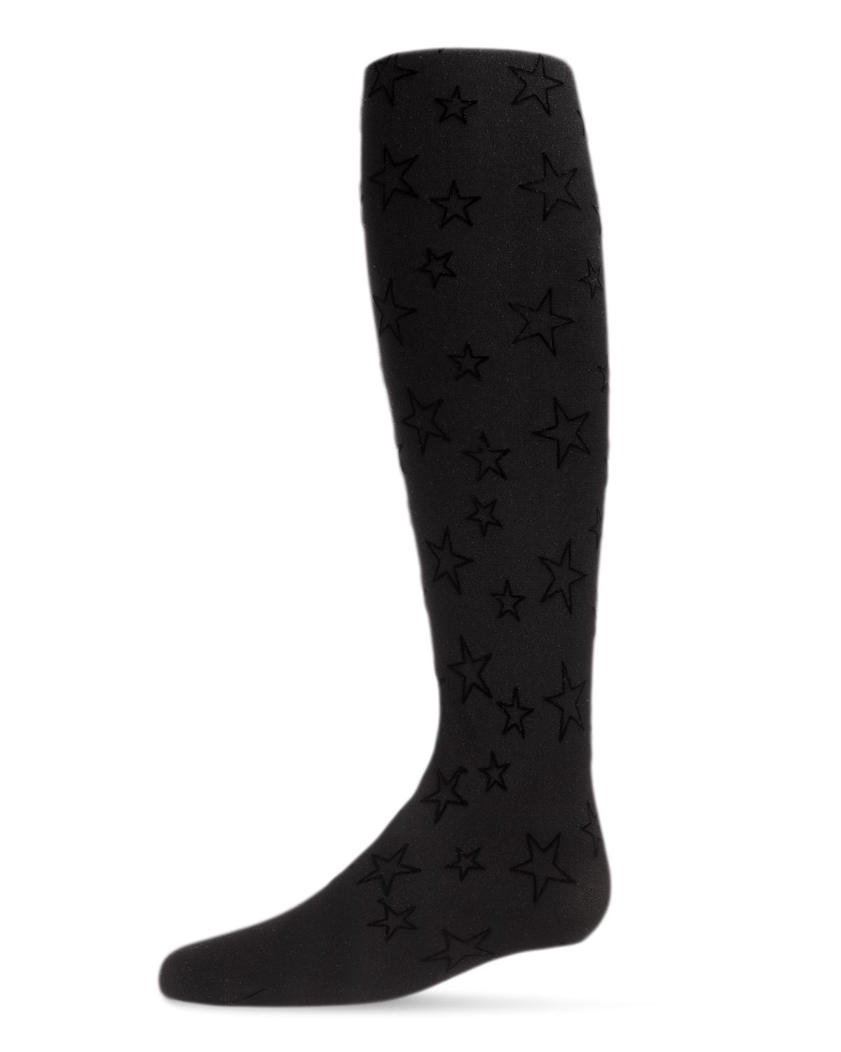 Memoi Girls All Over Star Flocked Opaque Tights - Mkf-4050