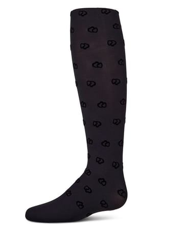 Memoi Overlapped Heart Flocked Opaque Tights - MKF-4086