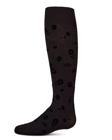 Memoi Flower Garden Flocked Opaque Tights - MKF-4087