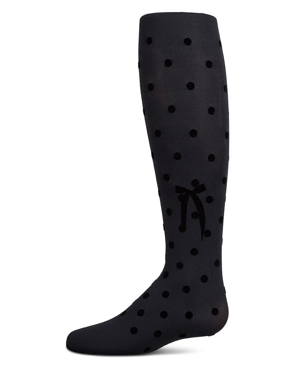 Memoi Polka Dot Bow Flocked Tights - MKF-4091