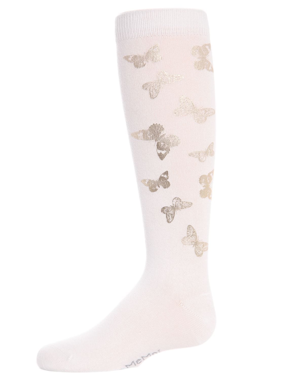Memoi Gold and Gilded Butterfly Knee High Cotton Blend Girls Socks - Mkf-7020
