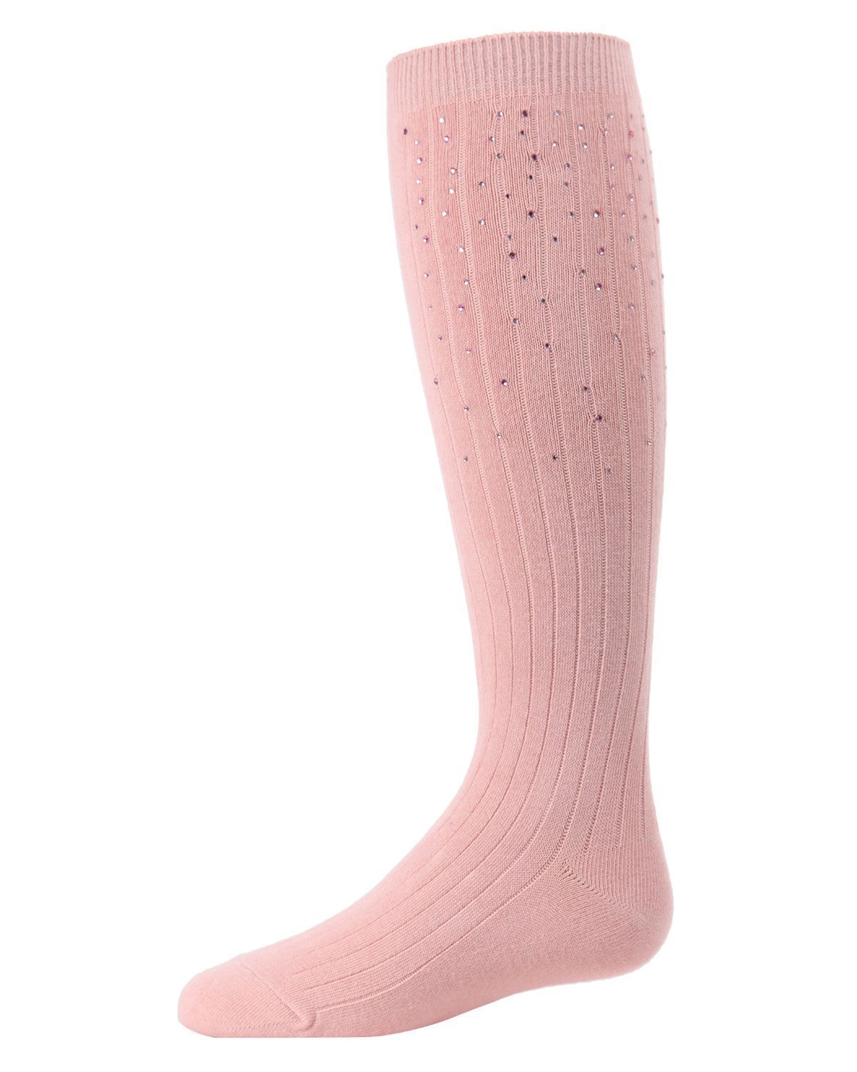 Memoi Girls Ribbed Gemstone Knee High Socks - Mkf-7051