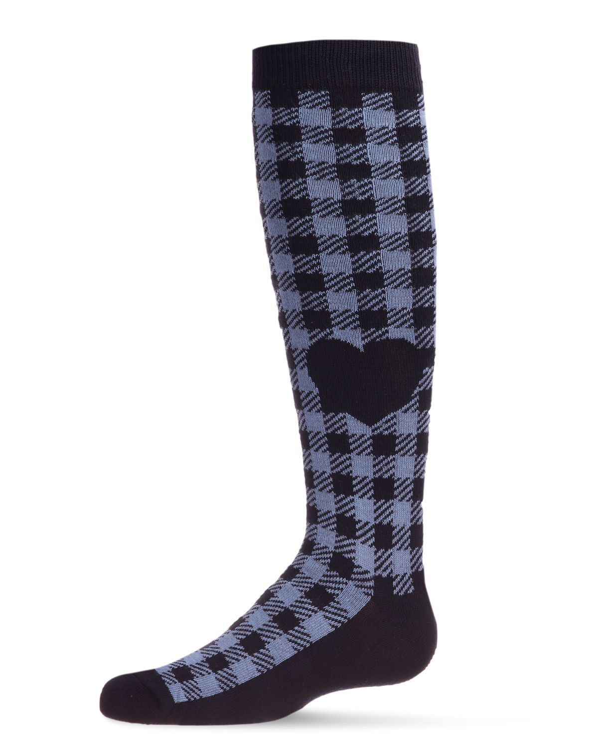 Memoi Gingham Heart Girls Cotton Blend Knee High Sock - Mkf-7116