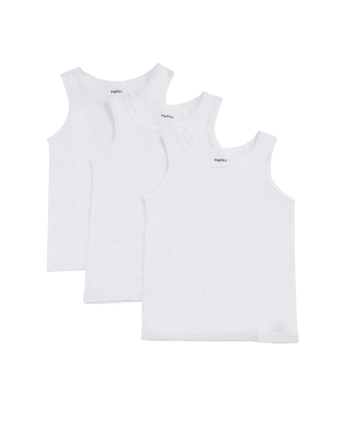 Memoi Boys Shorter White Cotton Blend Tank Top 3 Pack - Mku1000