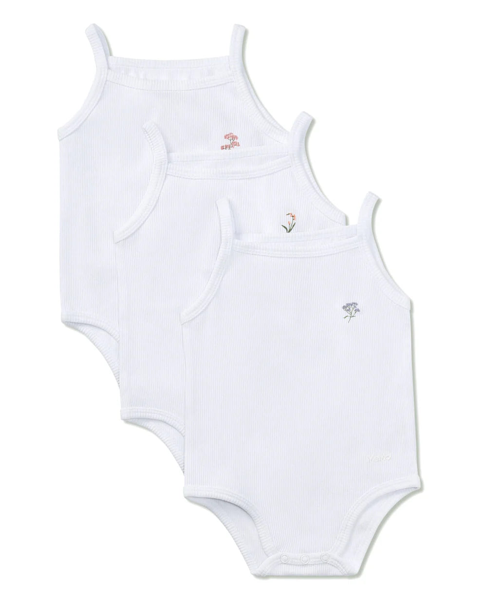 MiniMoi 3 Pair Baby Ribbed Combed Cotton Ribbed Floral Bouquet Print Bodysuits - Mku2031