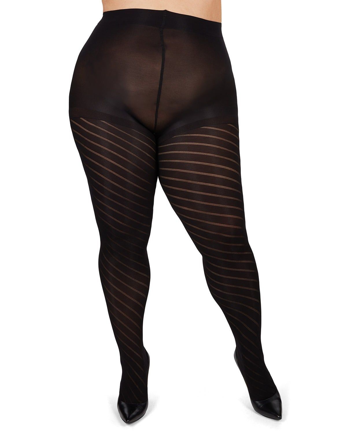 Memoi Spiral Opaque Plus Size Curvy Control Top Tights - Mm-2320