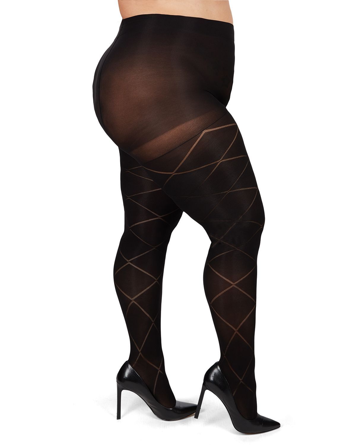 Memoi Diamond Opaque Plus Size Curvy Control Top Tights - Mm-2322