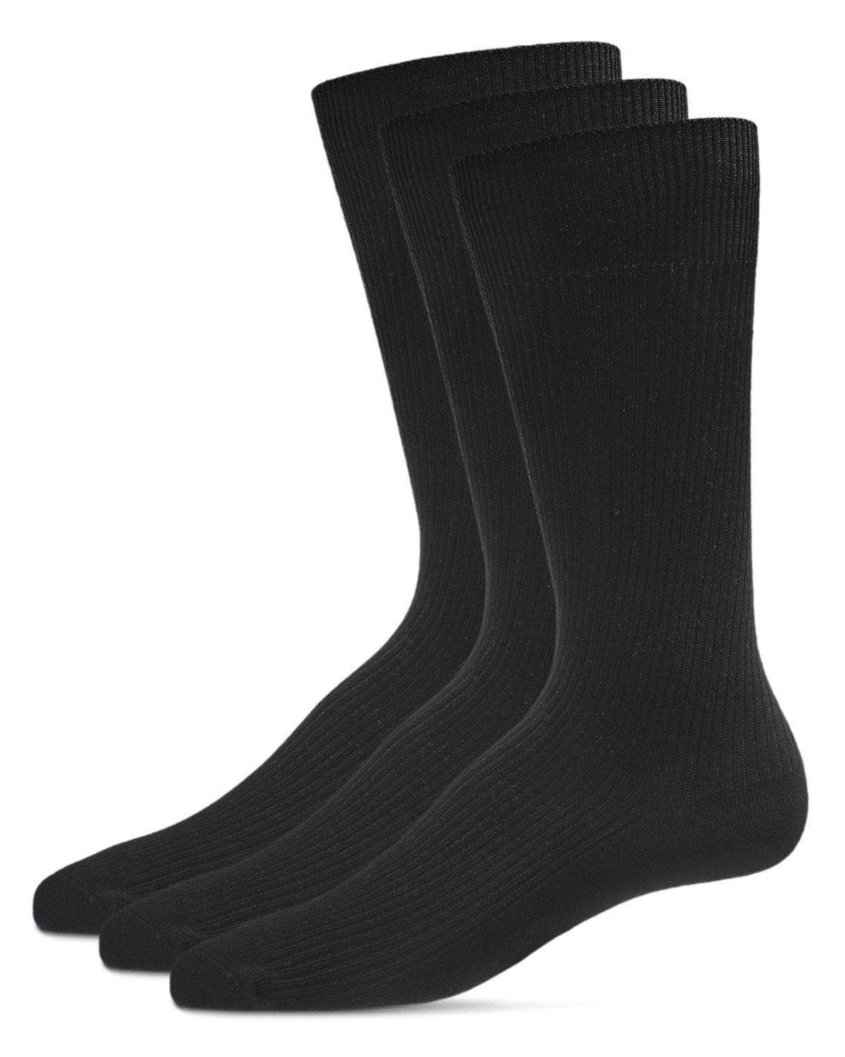 Memoi Mens 3 Pair Pack Pin Ribbed Cotton Blend Crew Socks - Mm-453