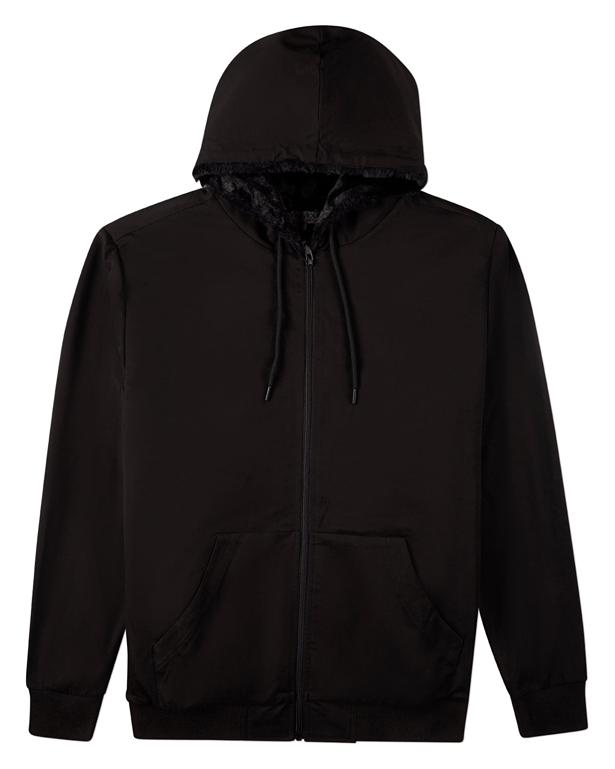Men's Zip-Up Rayon Blend Hoodie with Faux Fur Lining