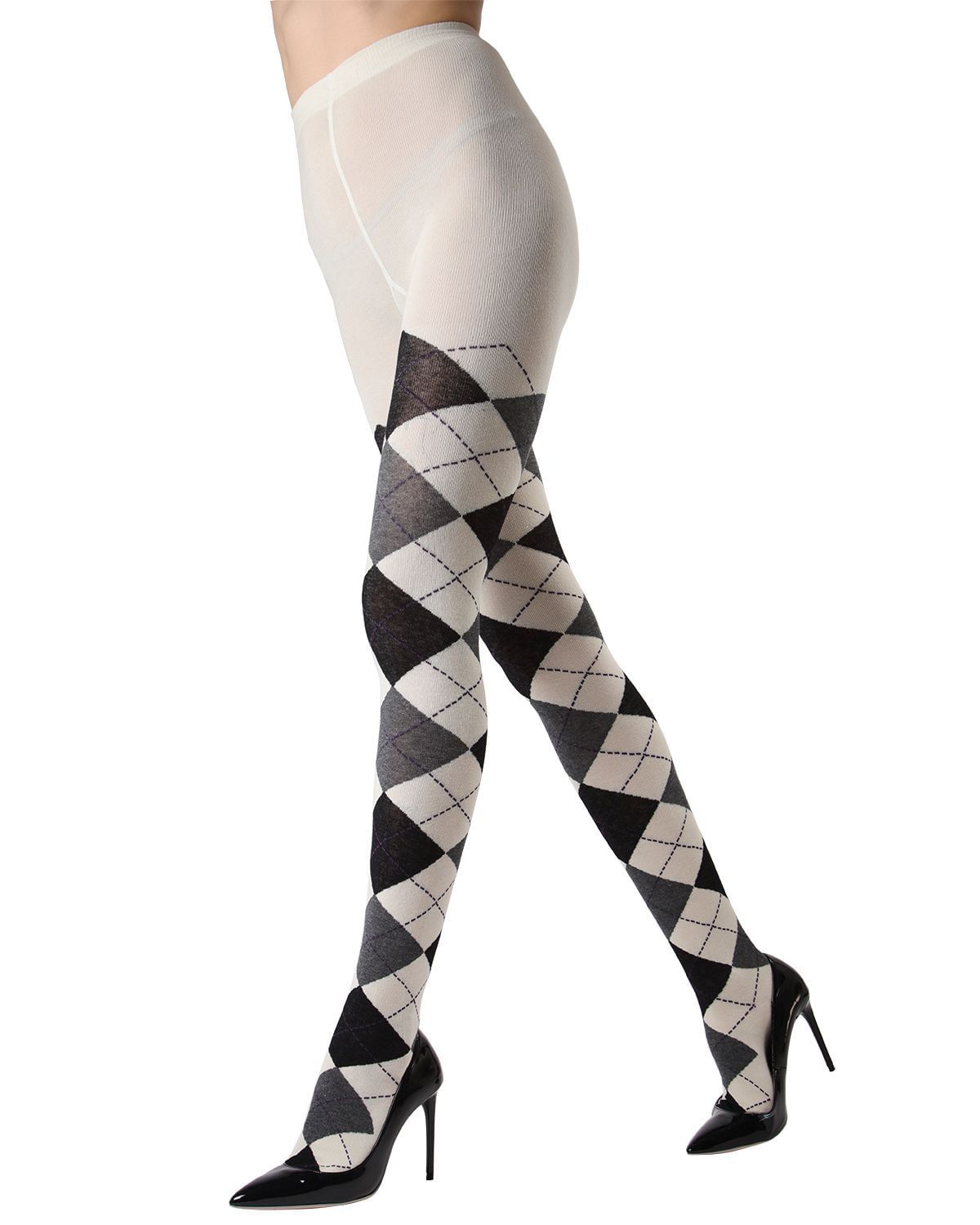 Memoi Textured Argyle Sweater Tights - Mo-391
