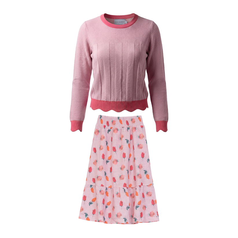 Joie De Vivre Rose Print Set With Knitted Top - SB6CP7407