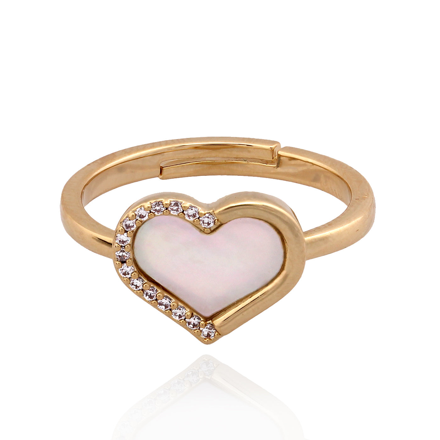 Cameo Half-CZ Mother-of-Pearl Heart Ring - R3053