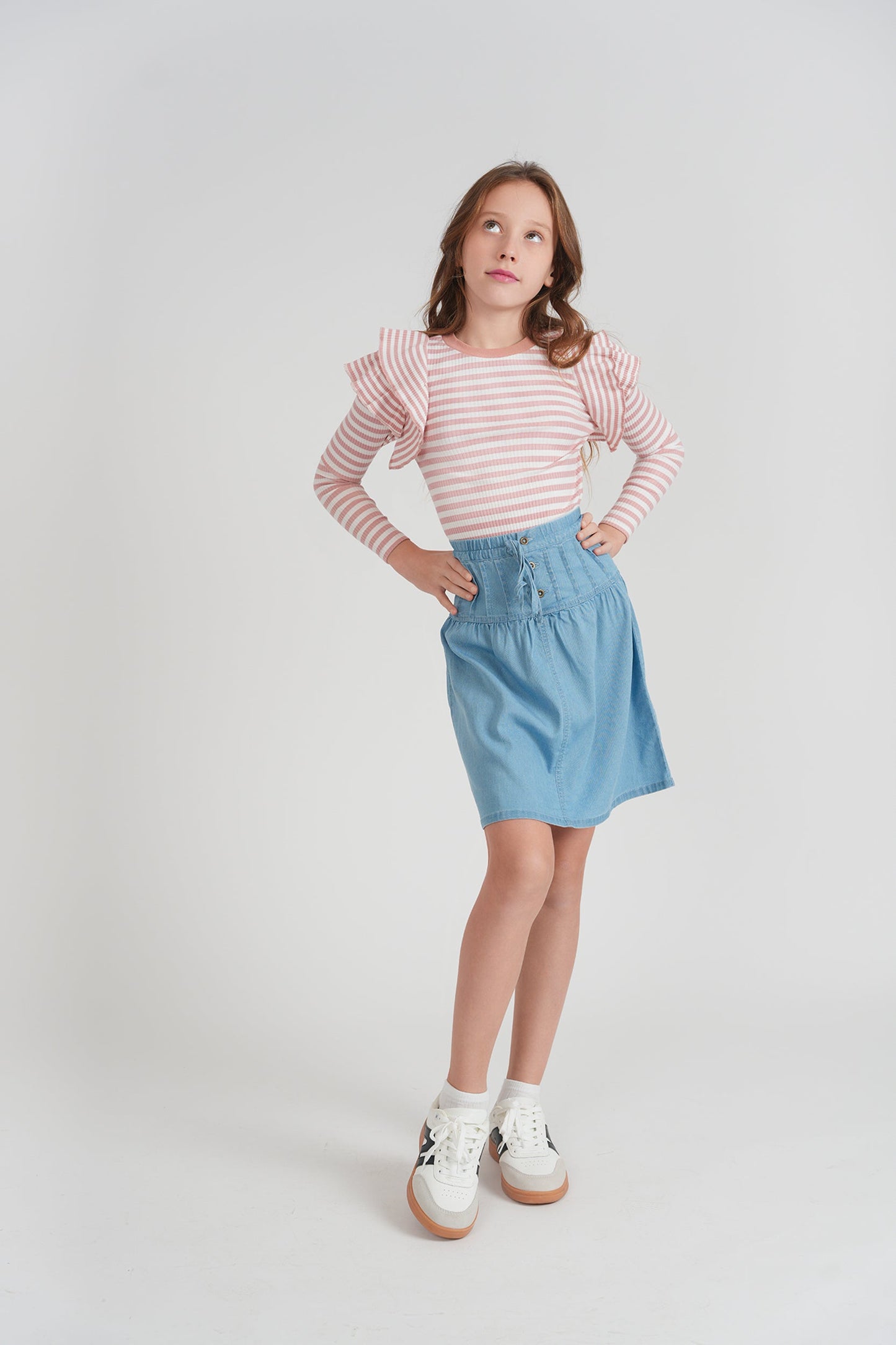 Pinky Promise Stripped Rib T Shirt With Ruffles - SB6CY2876