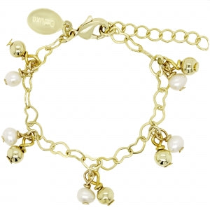 Delino Gold Plated Brass Open Heart Chain Bracelet - With 4mm Pearls - B15922-B-GD