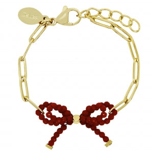 Delino Faceted Crystal Double Bow And Small Paperclip Chain Bracelet - B16100-B-GD