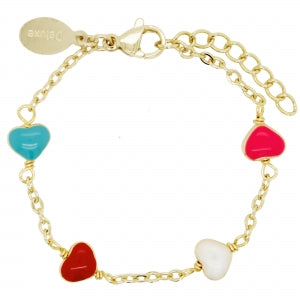 Delino Gold Plated Brass Chain With Color Enamel Heart Bracelet - B16108-B-GD