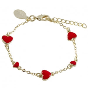 Delino Enamel Hearts- Gold Plated Brass Chain- Bracelet - B4065-B-GD