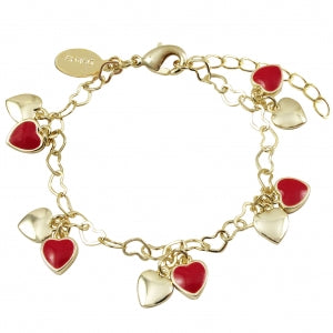 Delino Heart Charms - Gold Plated Brass Open Heart Chain Bracelet - B4378-B-GD